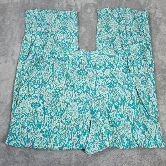 Iman Womens Pants 2X Plus Long Palazzo Pull On Blue Watercolor WAT64E - Picture 1 of 8